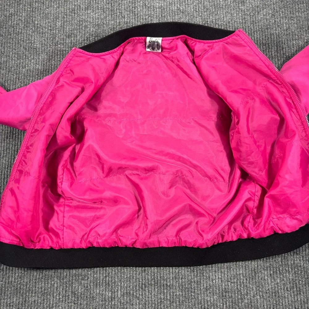 Barbie Bomber Jacket Kids XL (14-16) Black Pink Limited Edition Varsity Zip Up